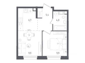 ЖК «Ольховый Квартал», планировка 1-комнатной квартиры, 35.90 м²