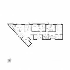 МФК «Voxhall», планировка 4-комнатной квартиры, 114.60 м²