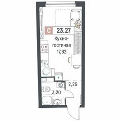 ЖК «Авиатор» (Девяткино), планировка студии, 23.27 м²