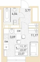 ЖК «Столичный», планировка студии, 21.70 м²