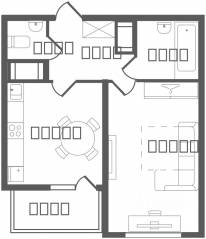 ЖК «Ювента», планировка 1-комнатной квартиры, 42.90 м²