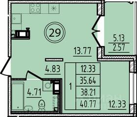 МЖК «Образцовый квартал 14», планировка 1-комнатной квартиры, 35.64 м²