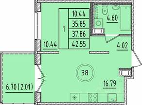 МЖК «Образцовый квартал 17», планировка 1-комнатной квартиры, 35.85 м²