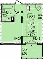МЖК «Образцовый квартал 15», планировка 1-комнатной квартиры, 35.04 м²
