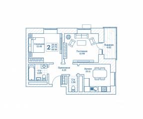 ЖК «Новоград Монино», планировка 2-комнатной квартиры, 50.20 м²