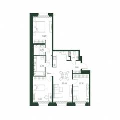ЖК «Моисеенко, 10», планировка 3-комнатной квартиры, 85.80 м²