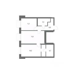 ЖК «Парусная 1», планировка 2-комнатной квартиры, 63.50 м²