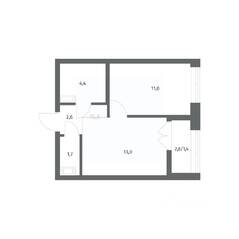 ЖК «NEWПИТЕР», планировка 1-комнатной квартиры, 34.17 м²