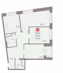 ЖК «Отлично», планировка 3-комнатной квартиры, 72.05 м²