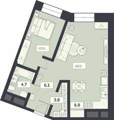 ЖК «Лайм», планировка 1-комнатной квартиры, 59.20 м²