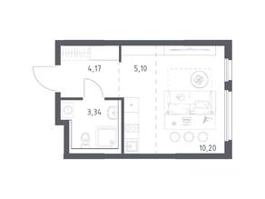 ЖК «Пригород Лесное», планировка студии, 22.81 м²