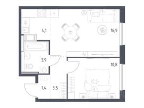 ЖК «Мытищи Парк», планировка 1-комнатной квартиры, 40.00 м²