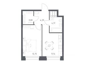 Апарт-комплекс «Тропарево парк», планировка 1-комнатной квартиры, 35.43 м²
