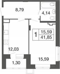 ЖК «Времена года», планировка 1-комнатной квартиры, 41.85 м²