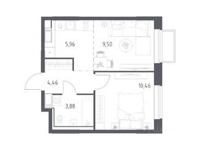 ЖК «Томилино Парк», планировка 1-комнатной квартиры, 33.80 м²