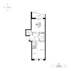 ЖК «Легенда Коренево», планировка 2-комнатной квартиры, 56.30 м²