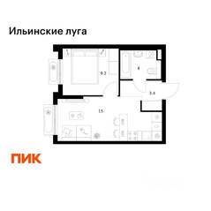 ЖК «Ильинские луга», планировка 1-комнатной квартиры, 31.60 м²