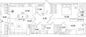 ЖК «Cube», планировка 3-комнатной квартиры, 84.10 м²