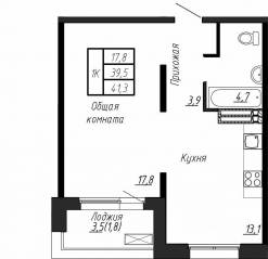 ЖК «Сибирь», планировка 1-комнатной квартиры, 41.30 м²