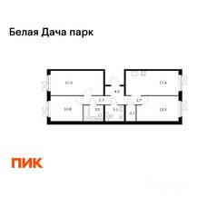 ЖК «Белая Дача парк», планировка 3-комнатной квартиры, 76.30 м²