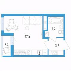 ЖК «Aerocity 4», планировка студии, 26.00 м²