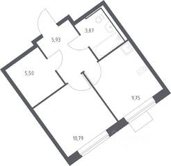 ЖК «Молжаниново», планировка 1-комнатной квартиры, 35.84 м²
