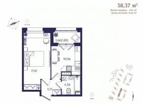 ЖК «Ranta Residence», планировка 1-комнатной квартиры, 38.37 м²