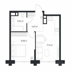 ЖК «1-й Нагатинский», планировка 1-комнатной квартиры, 40.20 м²