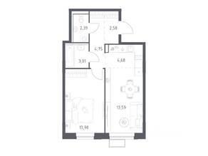 ЖК «Егорово Парк», планировка 1-комнатной квартиры, 44.98 м²