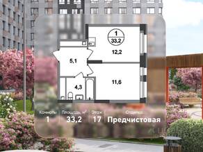 ЖК «Первый Московский», планировка 1-комнатной квартиры, 33.20 м²