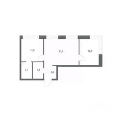 ЖК «NEWПИТЕР», планировка 2-комнатной квартиры, 57.72 м²