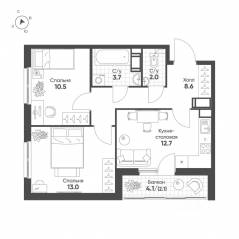 ЖК «Клюква.Парк», планировка 2-комнатной квартиры, 52.60 м²