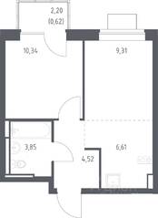ЖК «Богдановский Лес», планировка 1-комнатной квартиры, 35.25 м²