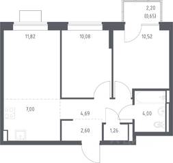 ЖК «Богдановский Лес», планировка 2-комнатной квартиры, 52.62 м²