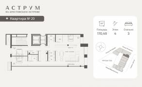 МФК «ASTRVM», планировка 3-комнатной квартиры, 170.49 м²