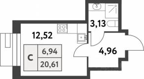ЖК «Smart Garden», планировка студии, 20.60 м²