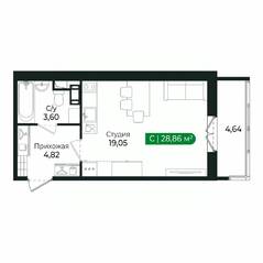 ЖК «Sertolovo Park», планировка студии, 28.86 м²