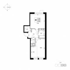 ЖК «Легенда Коренево», планировка 2-комнатной квартиры, 53.60 м²