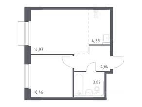 ЖК «Новое Внуково», планировка 1-комнатной квартиры, 38.27 м²