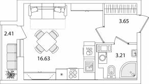 ЖК «Кинопарк», планировка студии, 24.70 м²