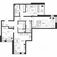 ЖК «Жилой квартал Shagal», планировка 3-комнатной квартиры, 98.50 м²