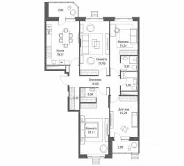 ЖК «Одинбург», планировка 4-комнатной квартиры, 121.34 м²