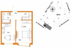 ЖК «Страна.Парковая», планировка 1-комнатной квартиры, 39.30 м²