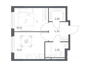 ЖК «Мытищи Парк», планировка 1-комнатной квартиры, 32.82 м²