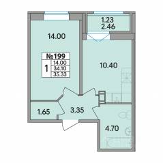 ЖК «Рождественский квартал», планировка 1-комнатной квартиры, 35.33 м²