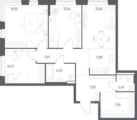 ЖК «Новое Видное», планировка 3-комнатной квартиры, 87.40 м²