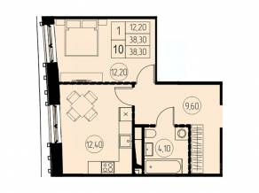 ЖК «7 небо», планировка 1-комнатной квартиры, 38.30 м²
