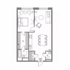 Апарт-комплекс «Residence 15», планировка 2-комнатной квартиры, 65.80 м²