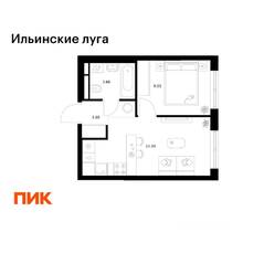 ЖК «Ильинские луга», планировка 1-комнатной квартиры, 31.63 м²