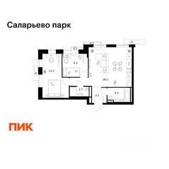 ЖК «Саларьево парк», планировка 2-комнатной квартиры, 59.60 м²
